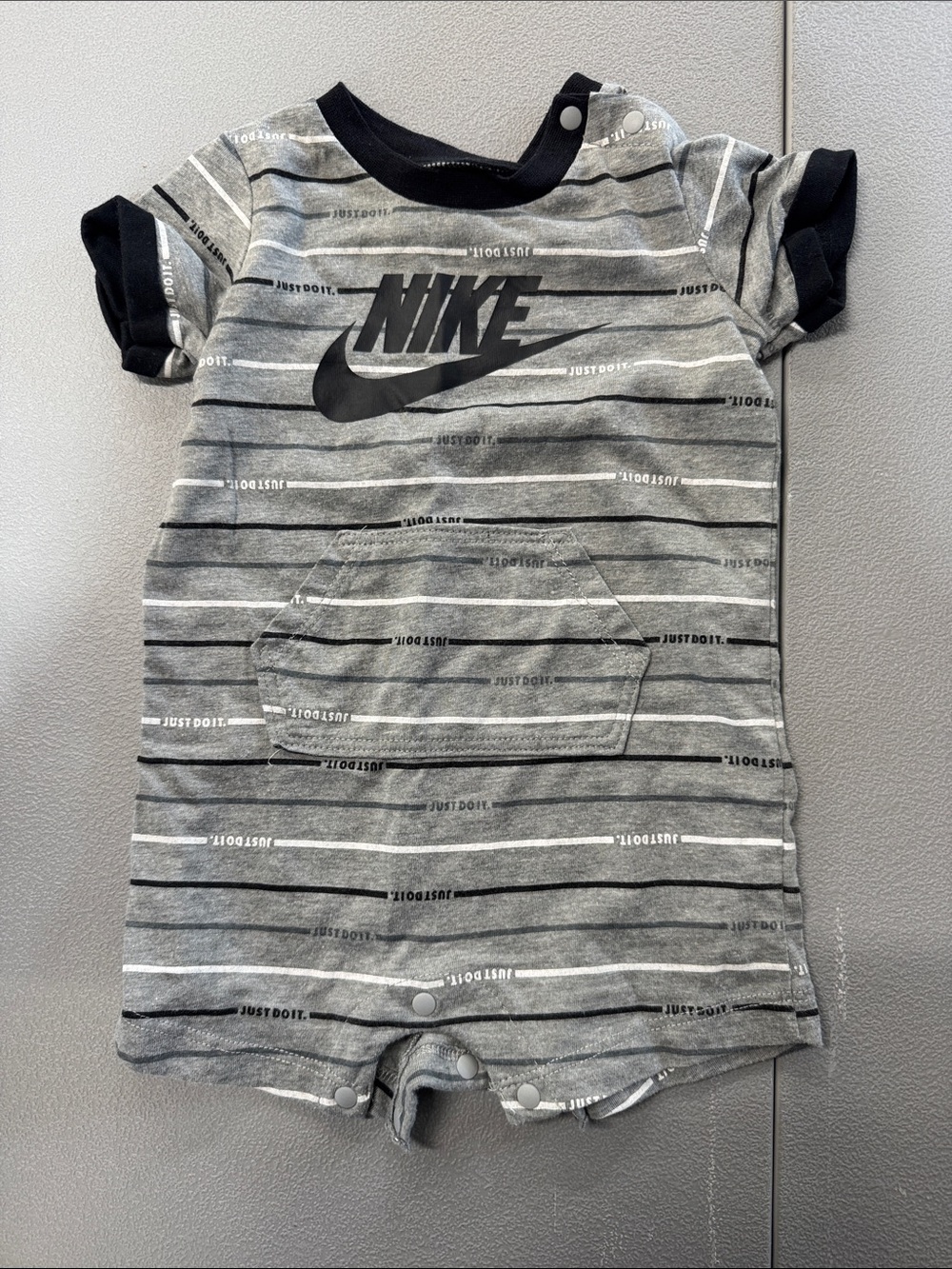 Nike Gray & Black Striped Baby Romper